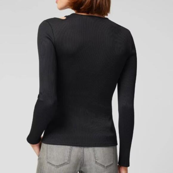 White House Black Market WHBM® FORME Long Sleeve Cutout Ribbed Top - Picture 2 of 4